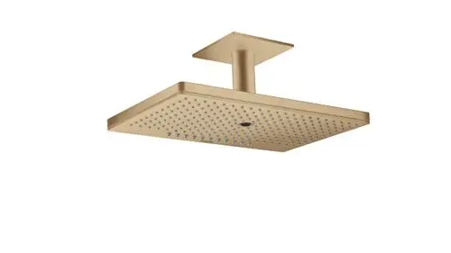 Kopfbrause mit quadratischer Form und Deckenanschluss in gebürstetem Bronze, ausgestattet mit mehreren Düsen. Produkt von AXOR.